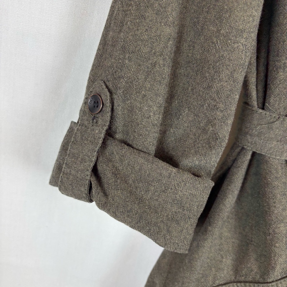 DKNY Olive Linen Trench Jacket w\ Belted Waist 4 Pockets 3/4 Sleeve Roll | Small - Picture 11 of 16